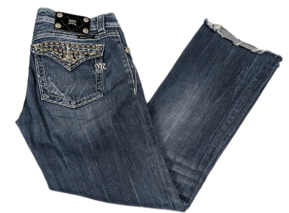 Miss Me Jeans Women’s Size 32x27 Boot Distressed Bling Stretch JE5168L